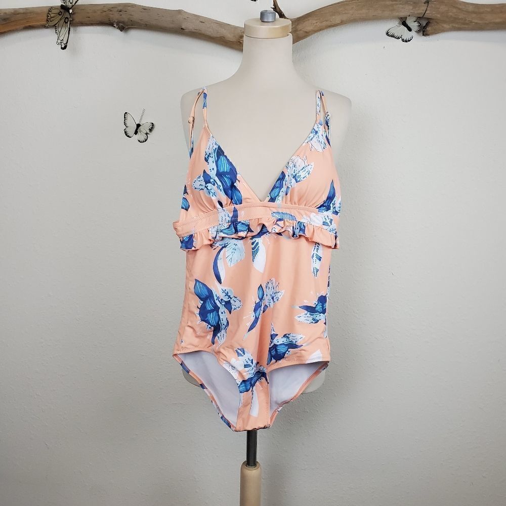 Cupshe peach and blue floral one piece swimsuits